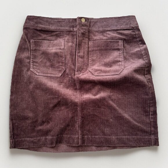 Ann Taylor LOFT Womens Skirt Size 6 Brown Corduroy Pockets Gold Buttons - Picture 3 of 7
